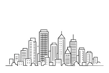 Obraz premium Modern City Skyline Silhouette Line Art Vector Illustration with Skyscrapers