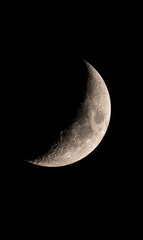 Crescent Moon with Craters in High Detail –Astrophotography