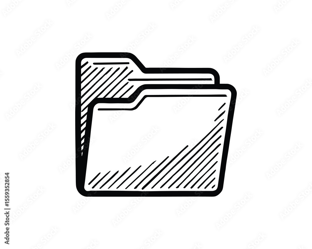 Poster open file folder with documents in black and white line art style vector illustration
