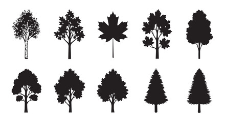 Silhouette Tree Icon Set, Nature & Environment Vector Bundle for Landscape, Ecology & UI Design