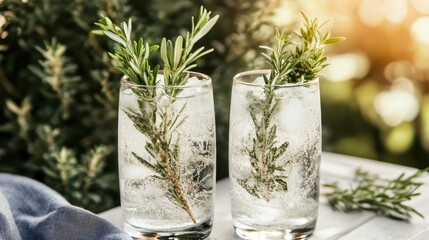 Refreshing Herbal Drink in Glasses with Greenery and Natural Light