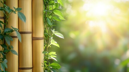 Serene Bamboo Frame Surrounded by Lush Greenery and Sunlight