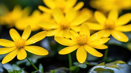 Obraz premium Vibrant Yellow Flowers Blooming in a Lush Green Environment