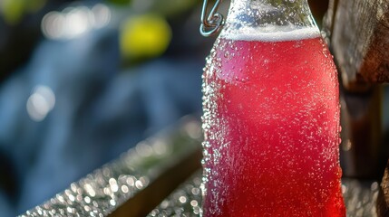 Refreshing Sparkling Beverage in Glass Bottle with Bubbles