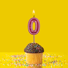 Number 0 candle - Birthday candle with chocolate cupcake