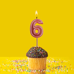 Number 6 candle - Birthday candle with chocolate cupcake