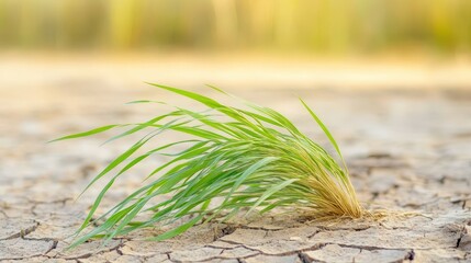 Resilient Grass Growing on Parched Ground in Nature’s Harsh Conditions