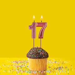 Birthday on a yellow background - Number 17 candle