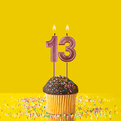 Birthday on a yellow background - Number 13 candle