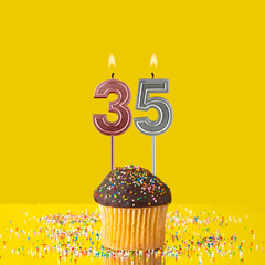 Birthday on a yellow background - Number 35 candle