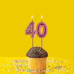 Number 40 candle - Birthday candle with chocolate cupcake