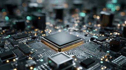 Intricate Circuit Board with Processor Detailed Close-up