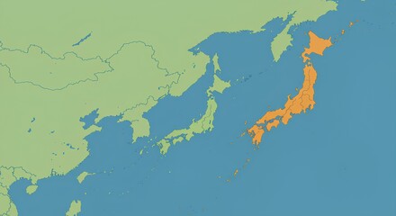 Fototapeta premium Political Map of Japan Highlighted in Orange on an East Asia Geographic Background.