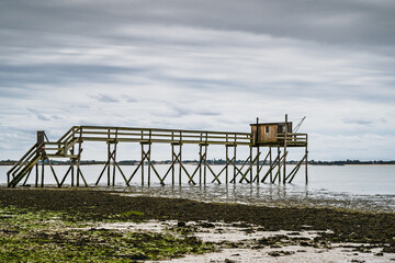 Fishing huts over Randonnee entre Histoire et Nature, Fouras, Fouras-les-Bains, Charente-Maritime,...