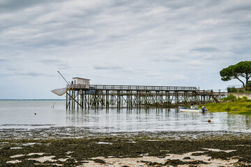 Fishing huts over Randonnee entre Histoire et Nature, Fouras, Fouras-les-Bains, Charente-Maritime,...