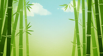 Naklejka premium Bamboo Forest Illustration with Sky