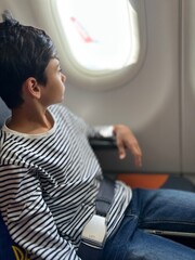 Seat belt of a passenger in an airplane. A child in an airplane 