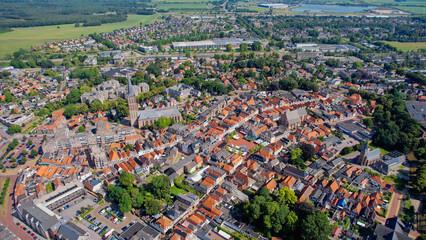 Aerial view of the old town of the city Steenwijk in the Netherlands on a sunny day in summer	
