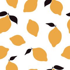 Summer background with lemons. Fruits seamless pattern. Vector illustration. It can be used for wallpapers, wrapping, cards, patterns for clothes and others.
