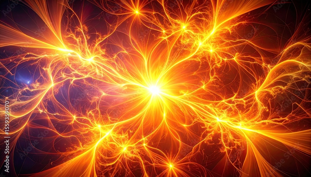Poster an electrifying burst of neural energy radiates outwards in fiery fractal patterns, creating an inte