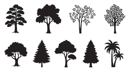 Versatile Tree Silhouette Icon Collection – Forestry, Wellness & Environmental Vector Symbols
