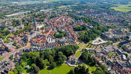 Aerial view of the old town of the city Steenwijk in the Netherlands on a sunny day in summer	