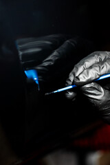 Touch-up paint applying to car chip using fine micro brush to prevent rust and restores the car...