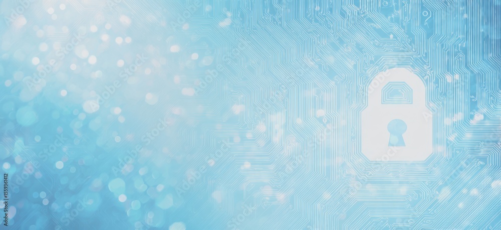 Poster cush and padlock icon on a digital technology background, a vector banner design with a copy space a