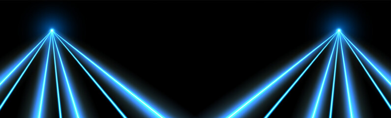 Blue laser beams, concert or nightclub spotlights light effect. Lasers in motion, abstract perspective background. Vector illustration.