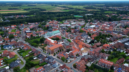 Aerial view of the old town of the city Haren 49733 in Germany on an overcast day