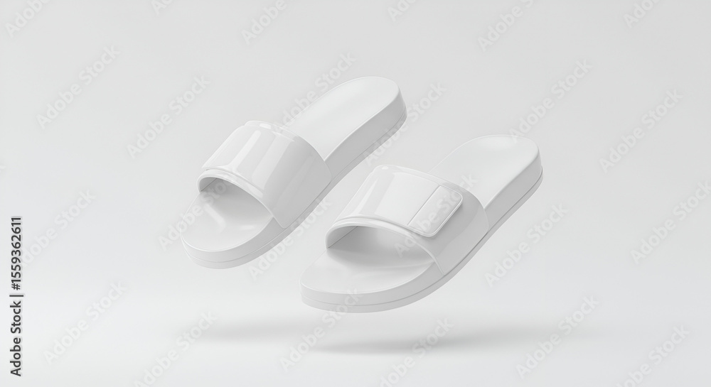 Poster floating white slides minimalist product shot with clean lines and soft shadows.
