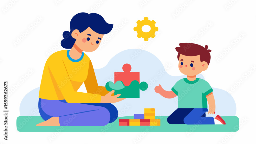 Poster a volunteer spending time with a child with autism engaging them in activities that promote sensory 