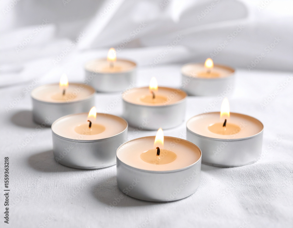 Poster soft glow emanated from cluster of tealight candles, their warm hues casting dancing shadows on whit