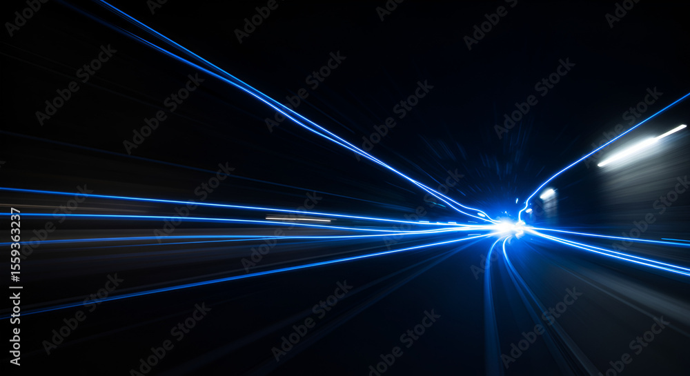 Poster abstract view through a tunnel with a car light in a long exposure shot
