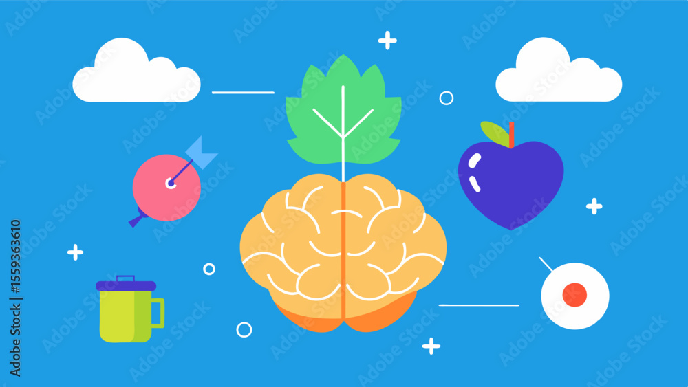 Poster optimizing brain health with simple lifestyle changes in our healthy habits workshop.. vector illust