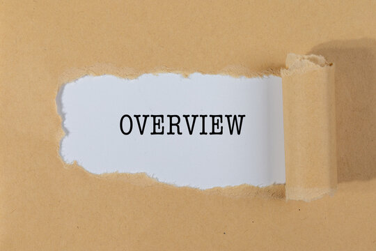 The Text “OVERVIEW” Appearing Behind Torn Brown Paper – Summary Concept