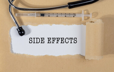 The Text “SIDE EFFECTS” Appearing Behind Torn Brown Paper – Medical or Warning Concept