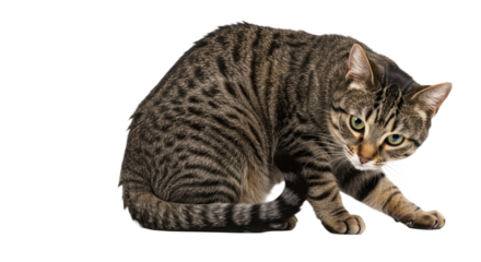 Tabby Cat Sitting Alert and Curious.