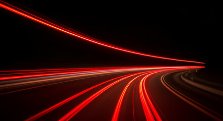 Dynamic red light trails in a tunnel, conveying speed, motion, and futuristic technology