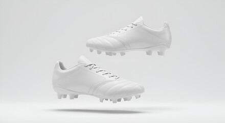 Minimalist White Soccer Cleats Floating on a Clean White Background Studio Lighting.
