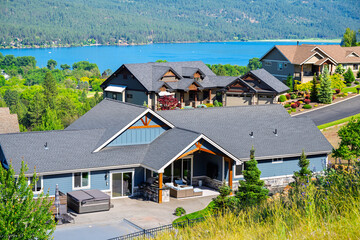Luxury hillside view homes in a suburban community overlooking Liberty Lake, near Spokane,...