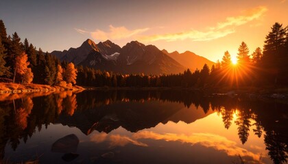 Fototapeta premium beautiful calm water reflection of beautiful mountain ranges