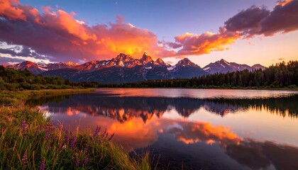 beautiful calm water reflection of beautiful mountain ranges