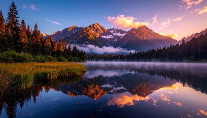 beautiful calm water reflection of beautiful mountain ranges