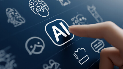 Close-up of a hand about to press an AI button on a digital screen