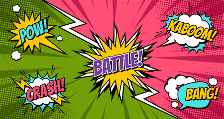 Vibrant comic versus battle background with speech bubble expression