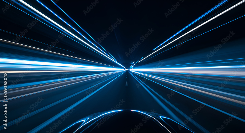 Poster futuristic high speed movement through time and space with light trails