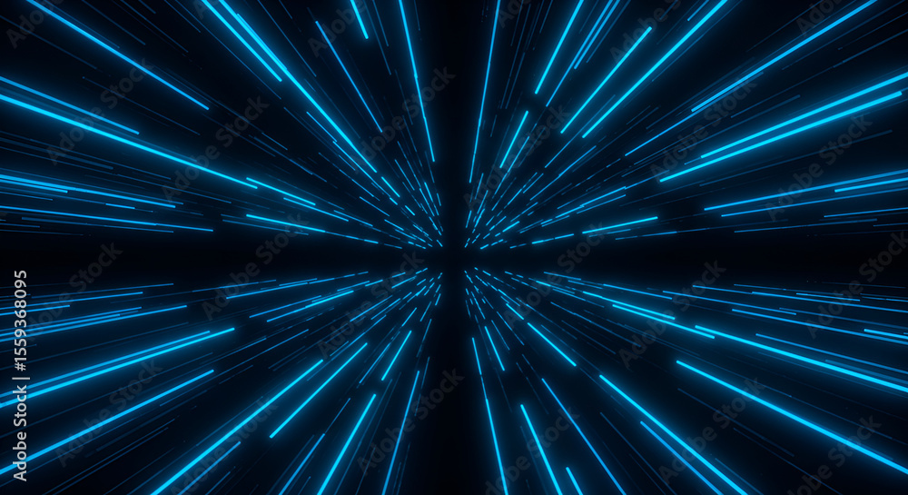 Poster abstract neon blue light trails illuminating a dark background creating a dynamic visual effect
