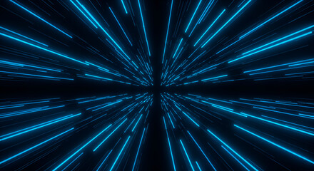 Abstract neon blue light trails illuminating a dark background creating a dynamic visual effect