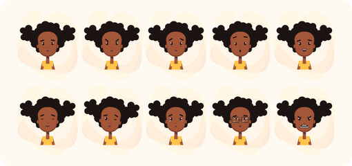 Collection of Various Emotion Girl Face Illustrations
